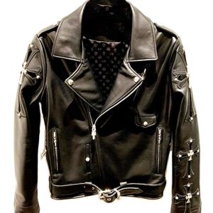 Kurtka skórzana Elite Chrome Hearts Asymetryczna z zamkiem błyskawicznym