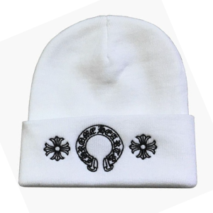 Czapka beanie Chrome Hearts z trzema kwiatami – biała
