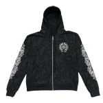 Bluza z kapturem zapinana na zamek z nadrukiem krzyża cmentarnego Chrome Hearts