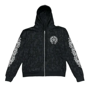 Bluza z kapturem zapinana na zamek z nadrukiem krzyża cmentarnego Chrome Hearts