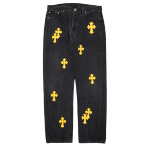 Dżinsy Chrome Hearts w kolorze postarzanego żółtego