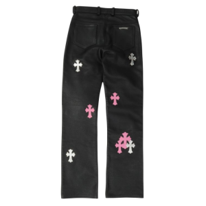 Spodnie skórzane Chrome Hearts Fleur z krzyżem na kolanach