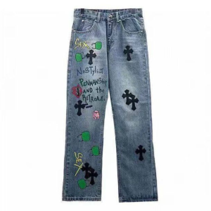 Jeansy Chrome Hearts Graffiti Red Lips
