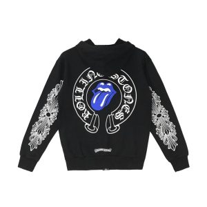Bluza z kapturem i zamkiem błyskawicznym Chrome Hearts Rolling Stone Horseshoe Logo