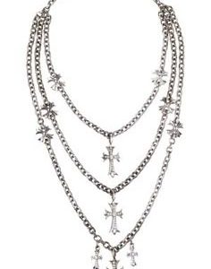 Diamentowy łańcuszek z 3 krzyżami w kształcie serca w chromie